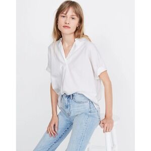 Madewell NWT Park Popover White Oversized V-Neck Short Sleeve Shirt Women Size M
